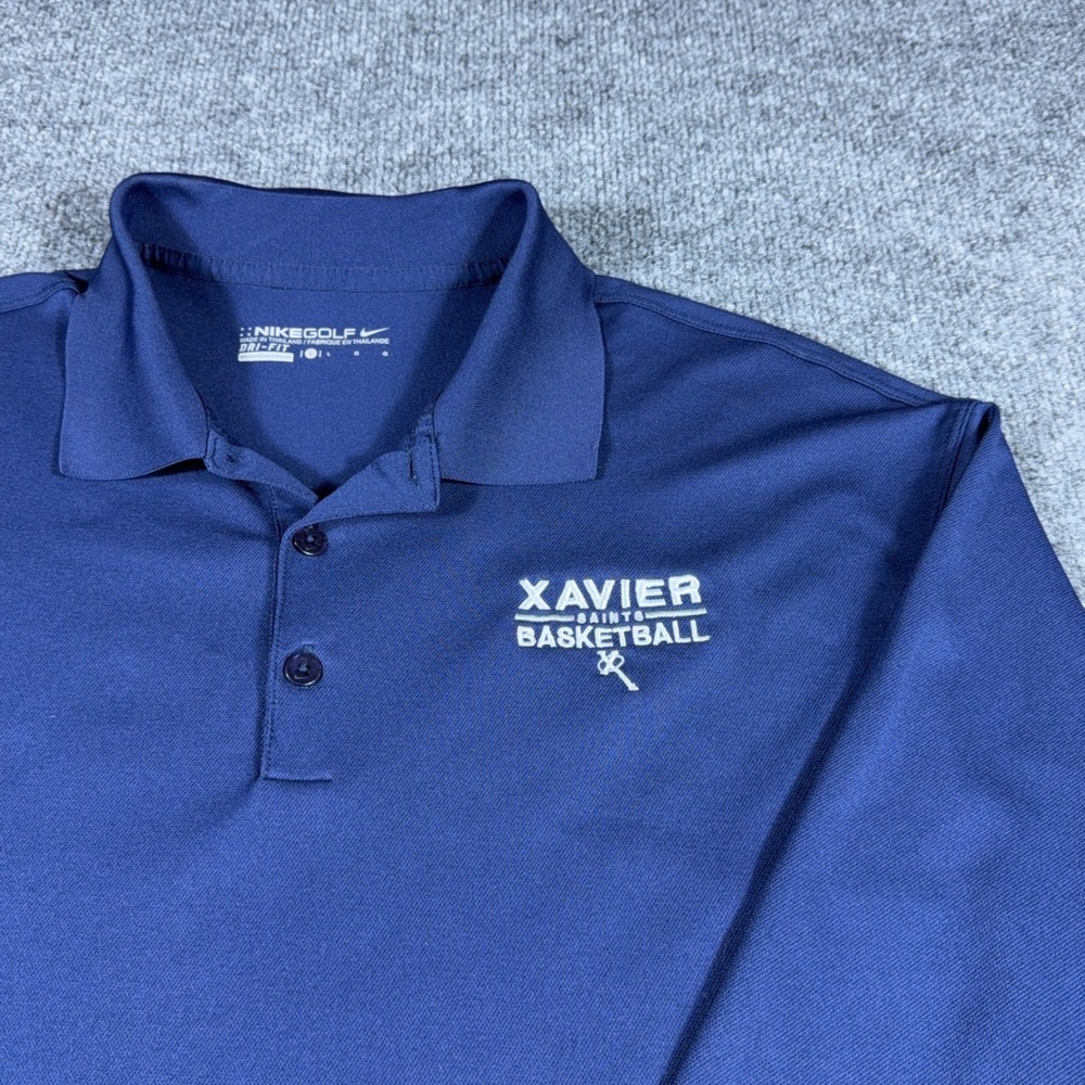 Nike Golf Xavier Saints Basketball Long Sleeve Polo Shirt Mens Large Navy Blue